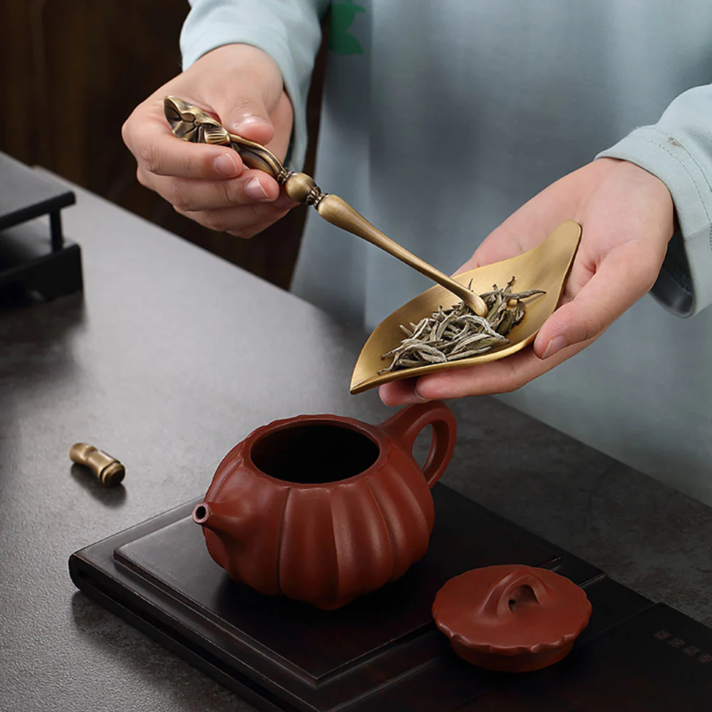 Handmade Brass Tea Holder With Lotus Spoon - Image 6