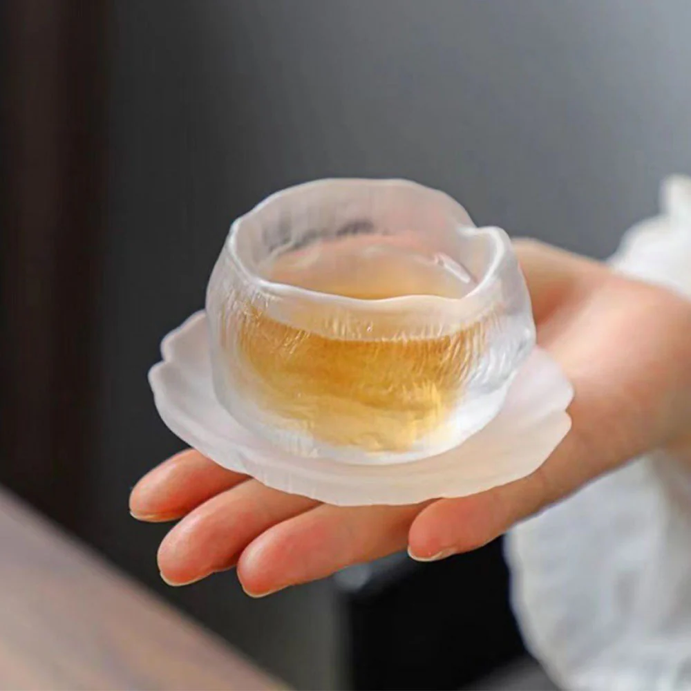 Ice Block Glass Gongfu Tea Cup With Saucer - Image 10