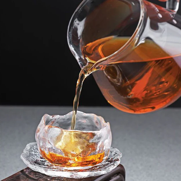 Ice Block Glass Gongfu Tea Cup With Saucer - Image 12