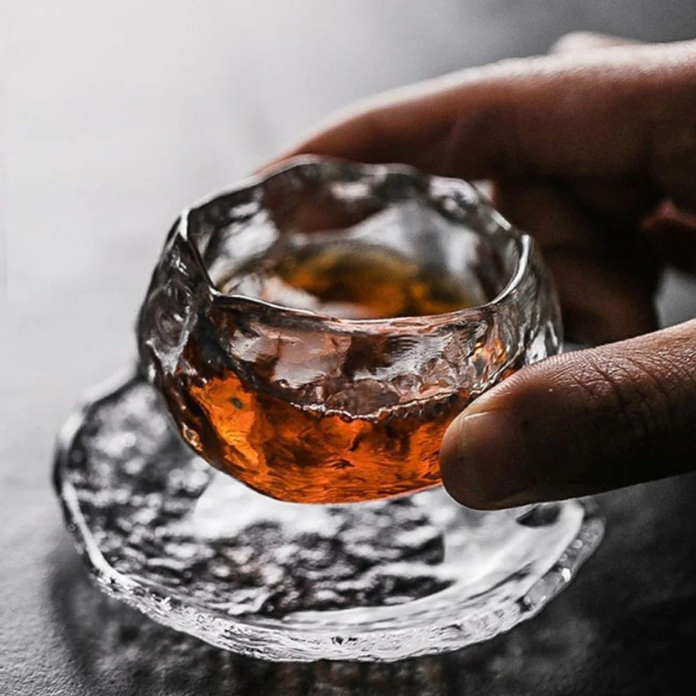 Ice Block Glass Gongfu Tea Cup With Saucer - Image 3