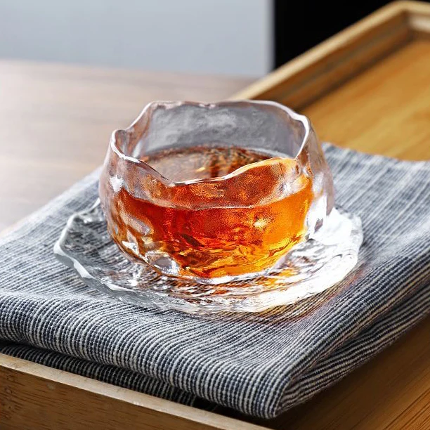 Ice Block Glass Gongfu Tea Cup With Saucer - Image 6