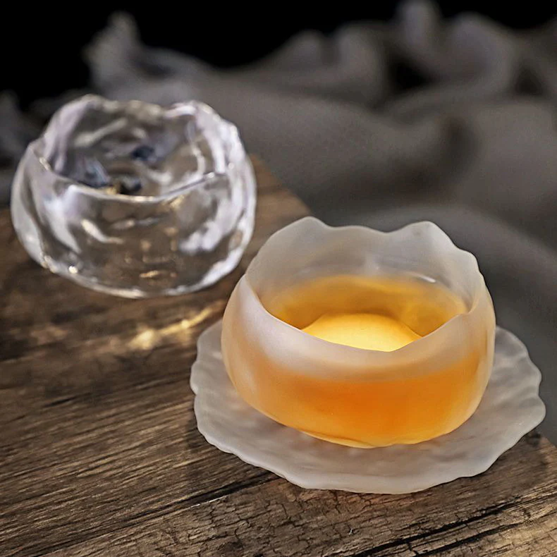 Ice Block Glass Gongfu Tea Cup With Saucer - Image 8