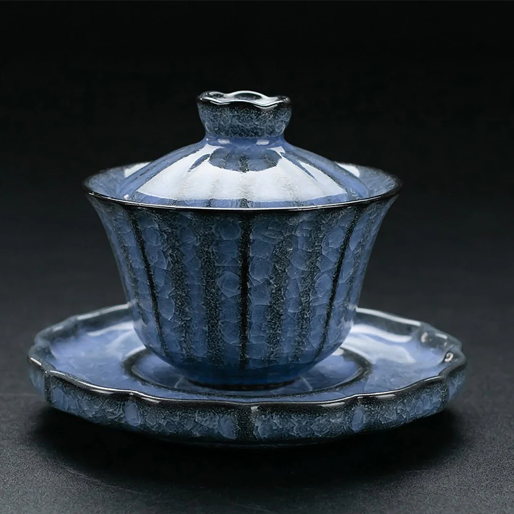 Ice Crack Blue Ceramic Tea Set - Image 4