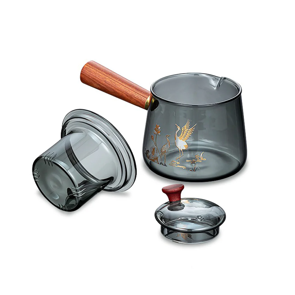 Ink Glass Tea Set With Golden Crane - Image 3