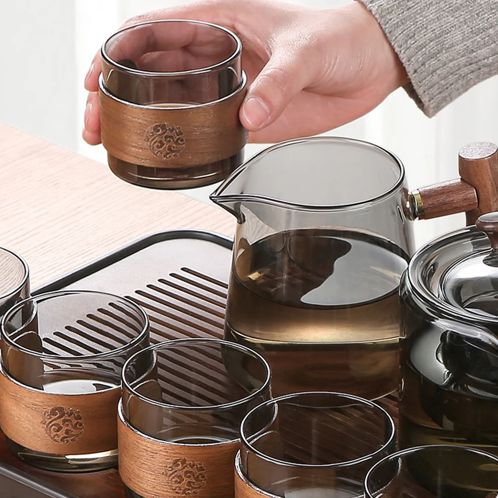 Ink Glass Tea Set With Wooden Handle - Image 4