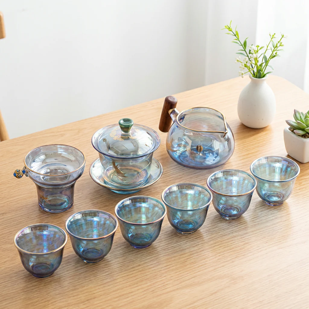 Iridescent High Borosilicate Glass Gaiwan Tea Set - Image 3