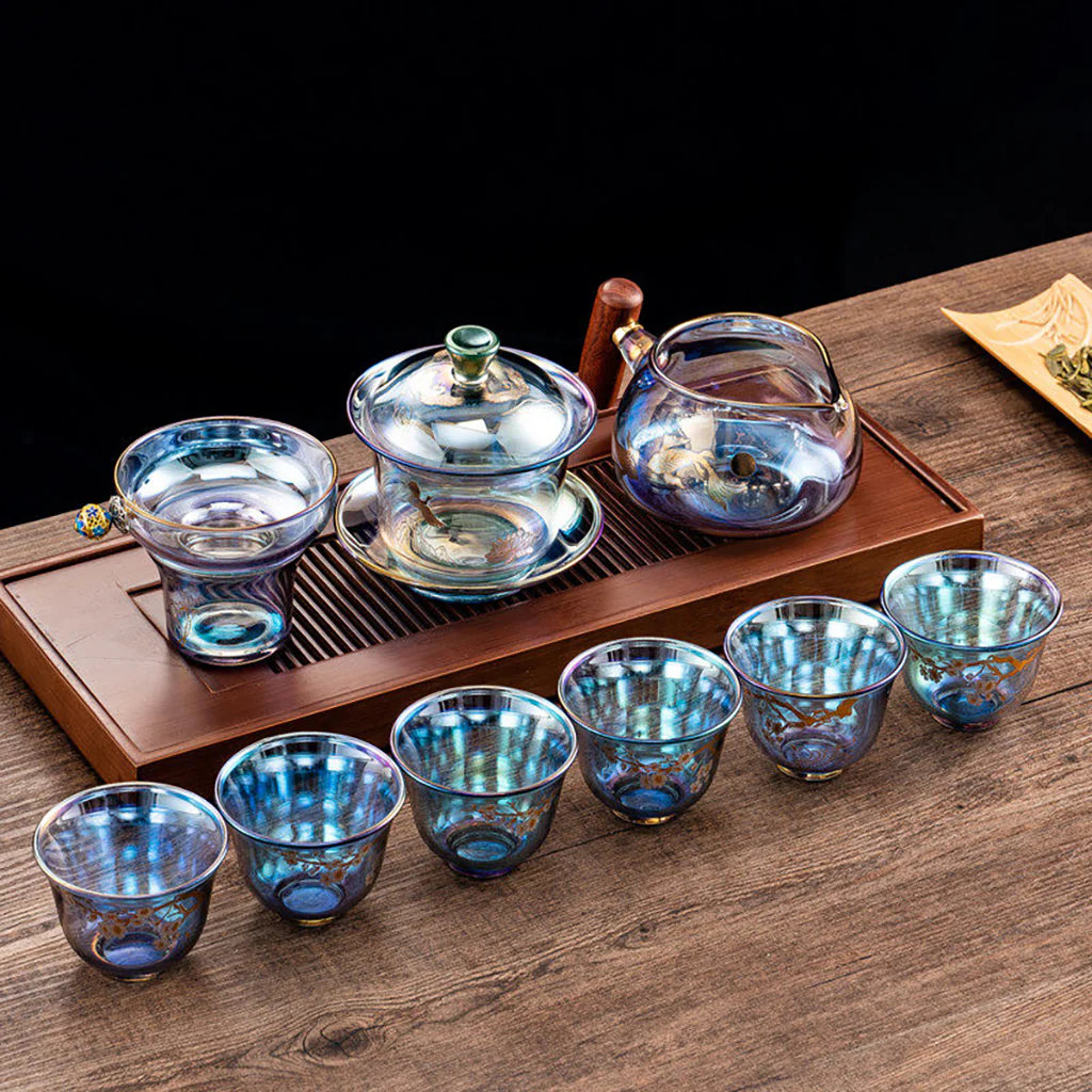 Iridescent High Borosilicate Glass Gaiwan Tea Set - Image 4