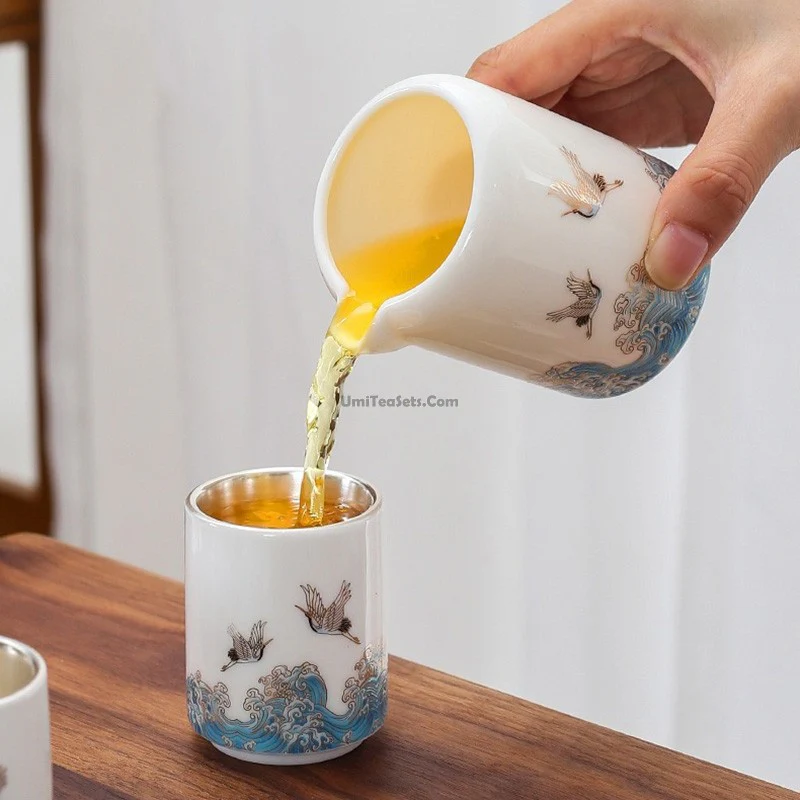 Jade Porcelain Tea Set With Inner Silver - Image 4
