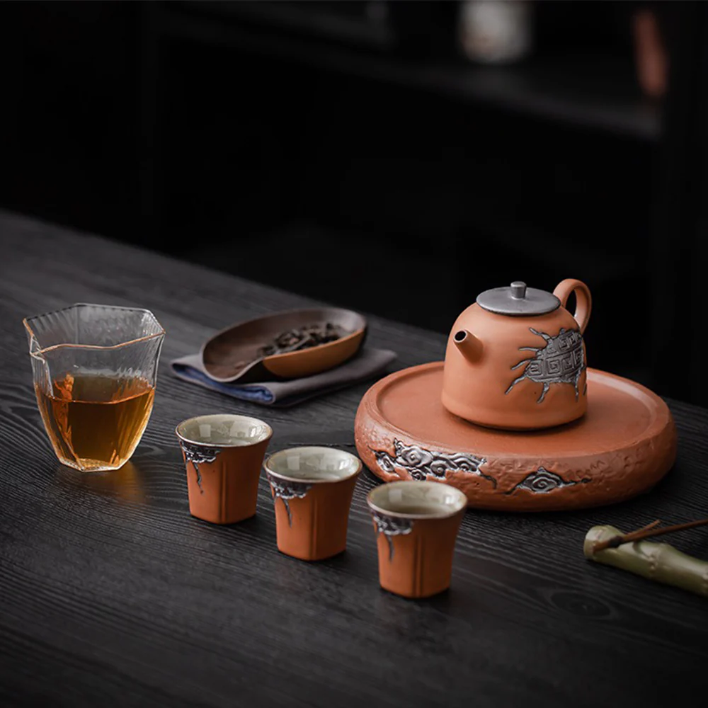 Japanese Auspicious Clouds Pottery Tea Set - Image 2