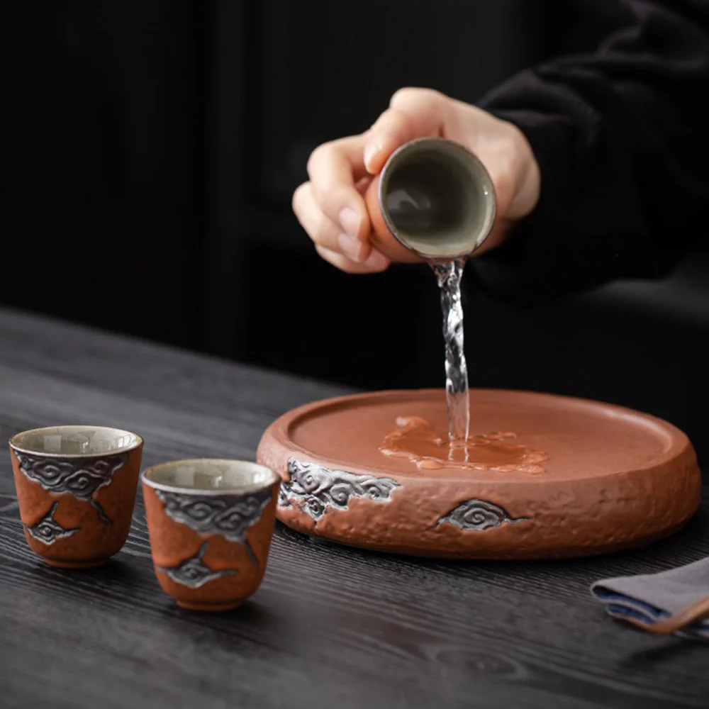 Japanese Auspicious Clouds Pottery Tea Set - Image 4