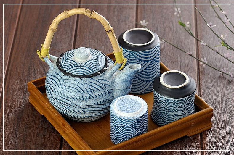 Japanese Sea Wave Kiyomizu-yaki Tea Set - Image 3