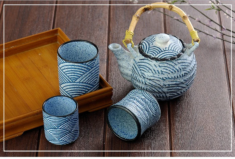 Japanese Sea Wave Kiyomizu-yaki Tea Set - Image 4