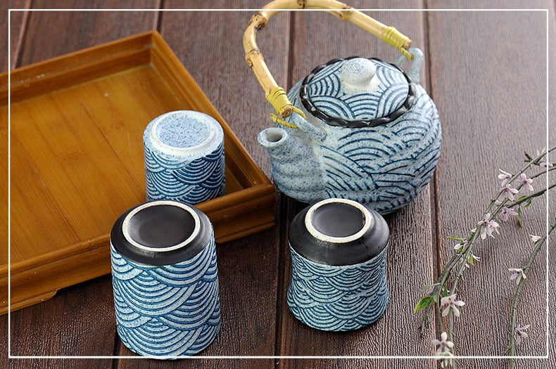 Japanese Sea Wave Kiyomizu-yaki Tea Set - Image 5