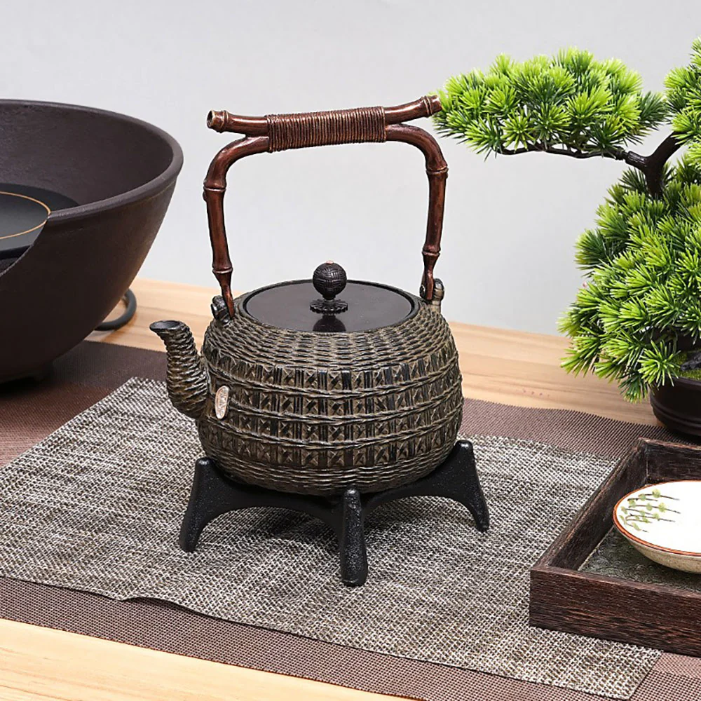 Japanese Bamboo Weaving Cast Iron Teapot - Image 2