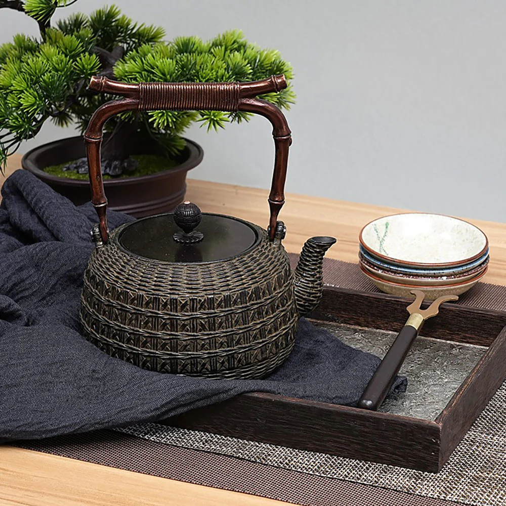 Japanese Bamboo Weaving Cast Iron Teapot - Image 3