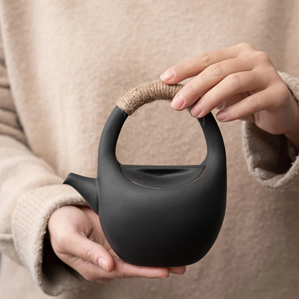 Japanese Black Pottery Tea Set With Warmer - Image 5