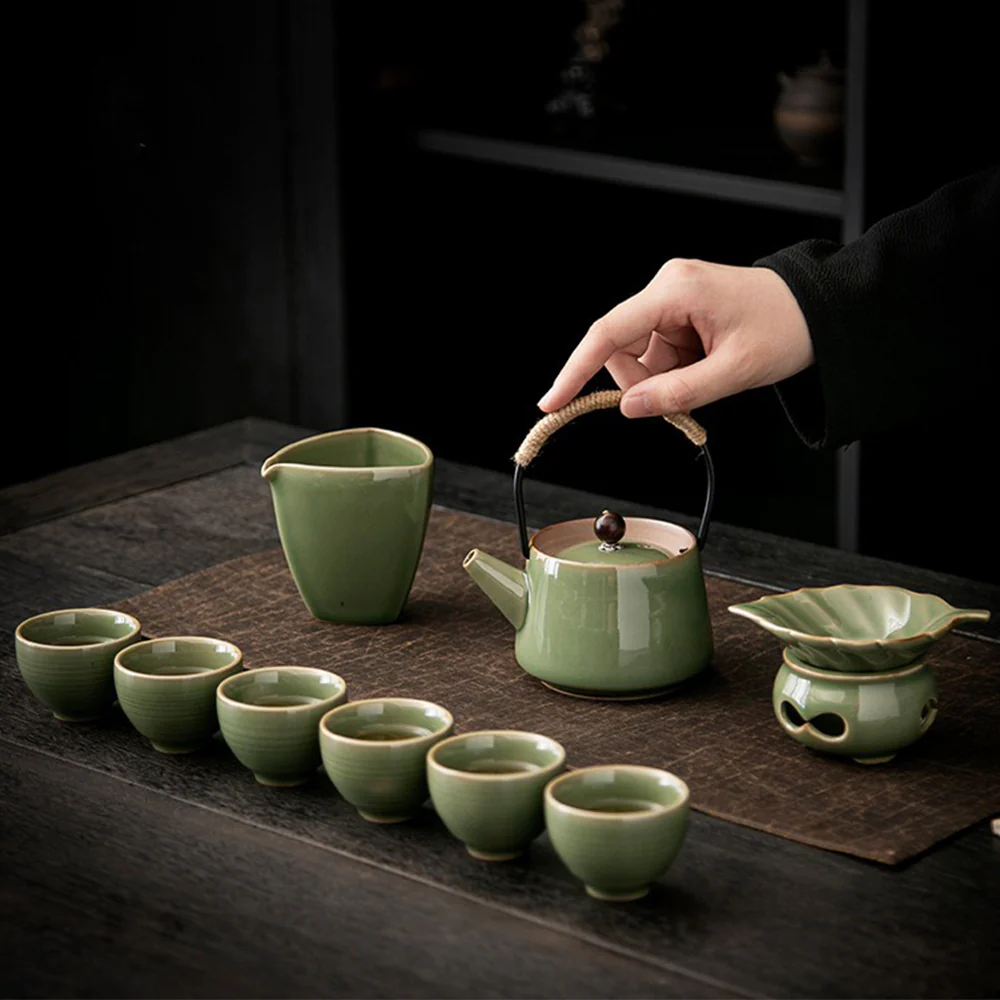Japanese Celadon Banana Leaf Tea Set - Image 2