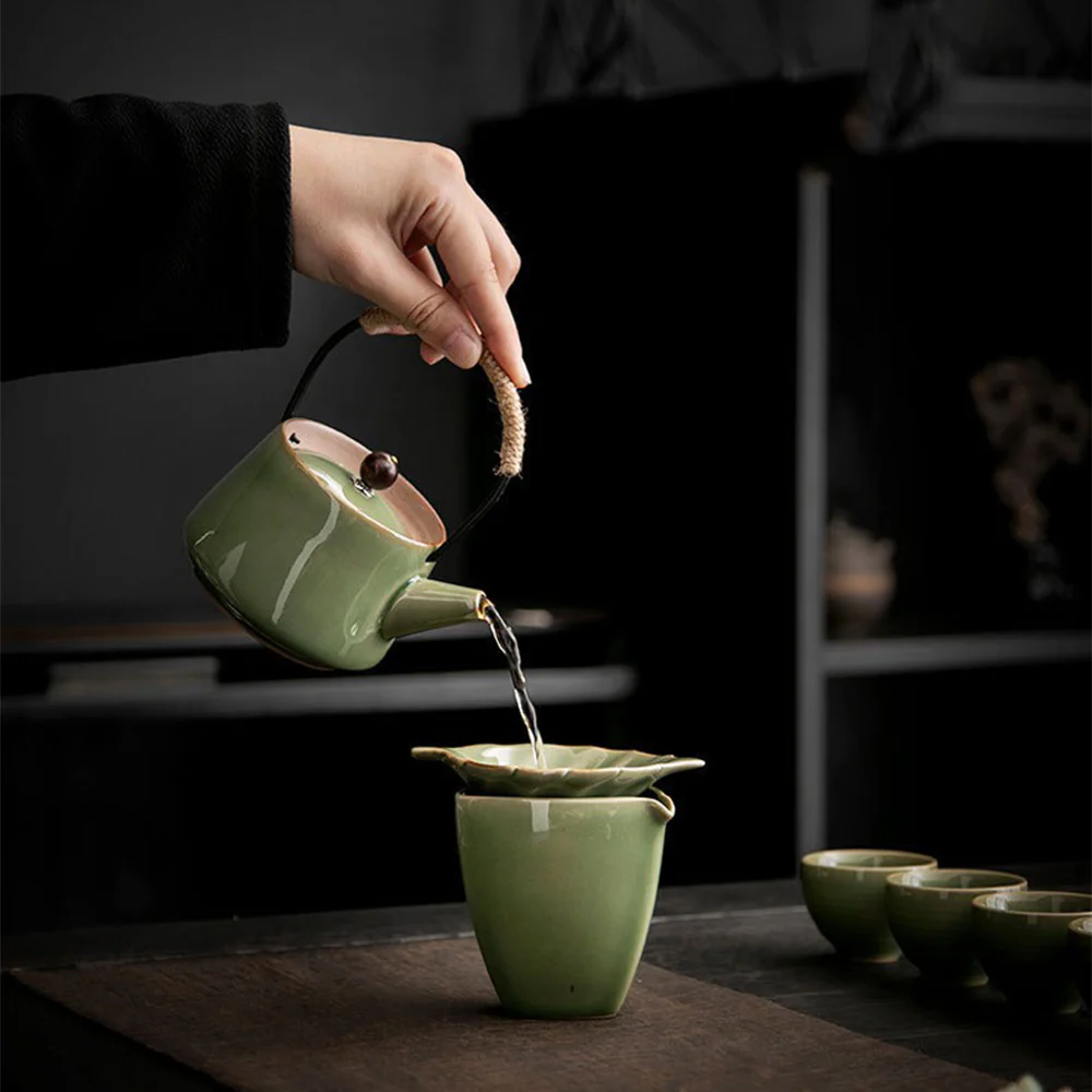 Japanese Celadon Banana Leaf Tea Set - Image 3