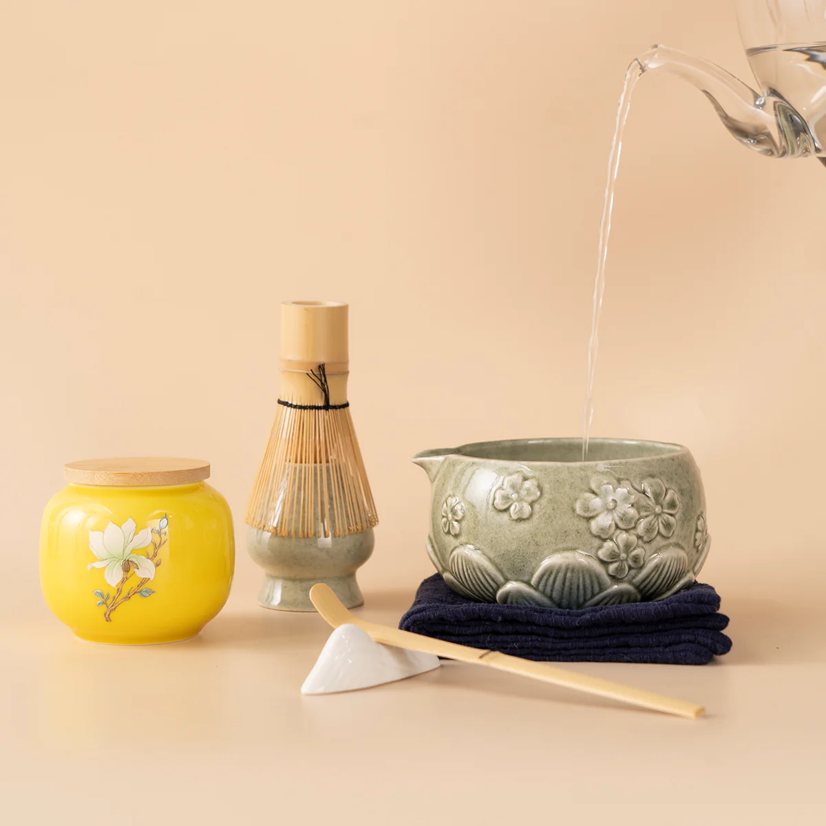 Japanese Celadon Flower Matcha Tea Set - Image 3