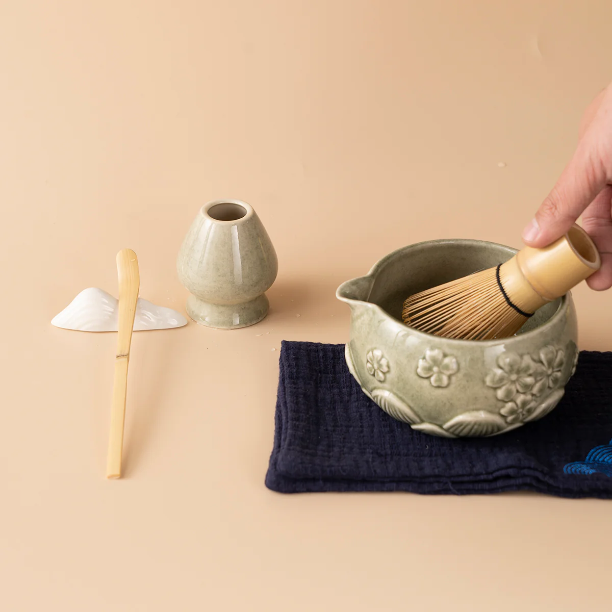 Japanese Celadon Flower Matcha Tea Set - Image 4