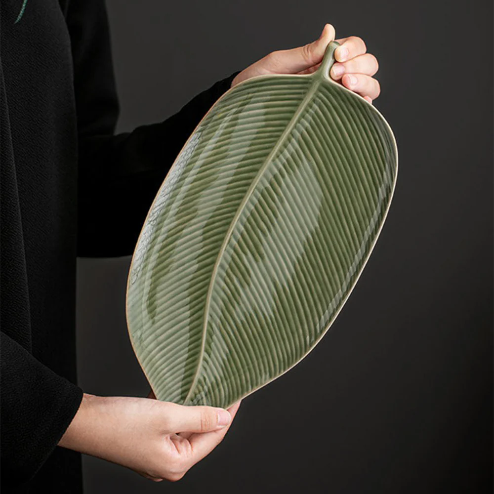 Japanese Celadon Tea Set With Banana Leaf Tray - Image 4