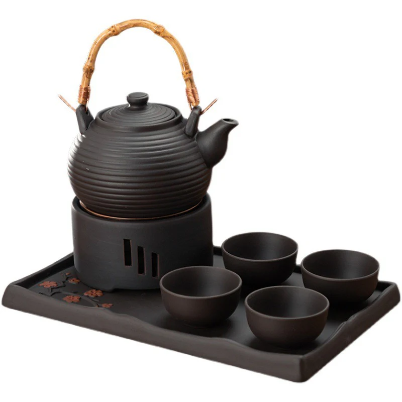Japanese Clay Tea Set With Warmer And Tray - Image 2