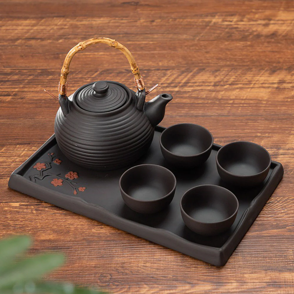 Japanese Clay Tea Set With Warmer And Tray - Image 3