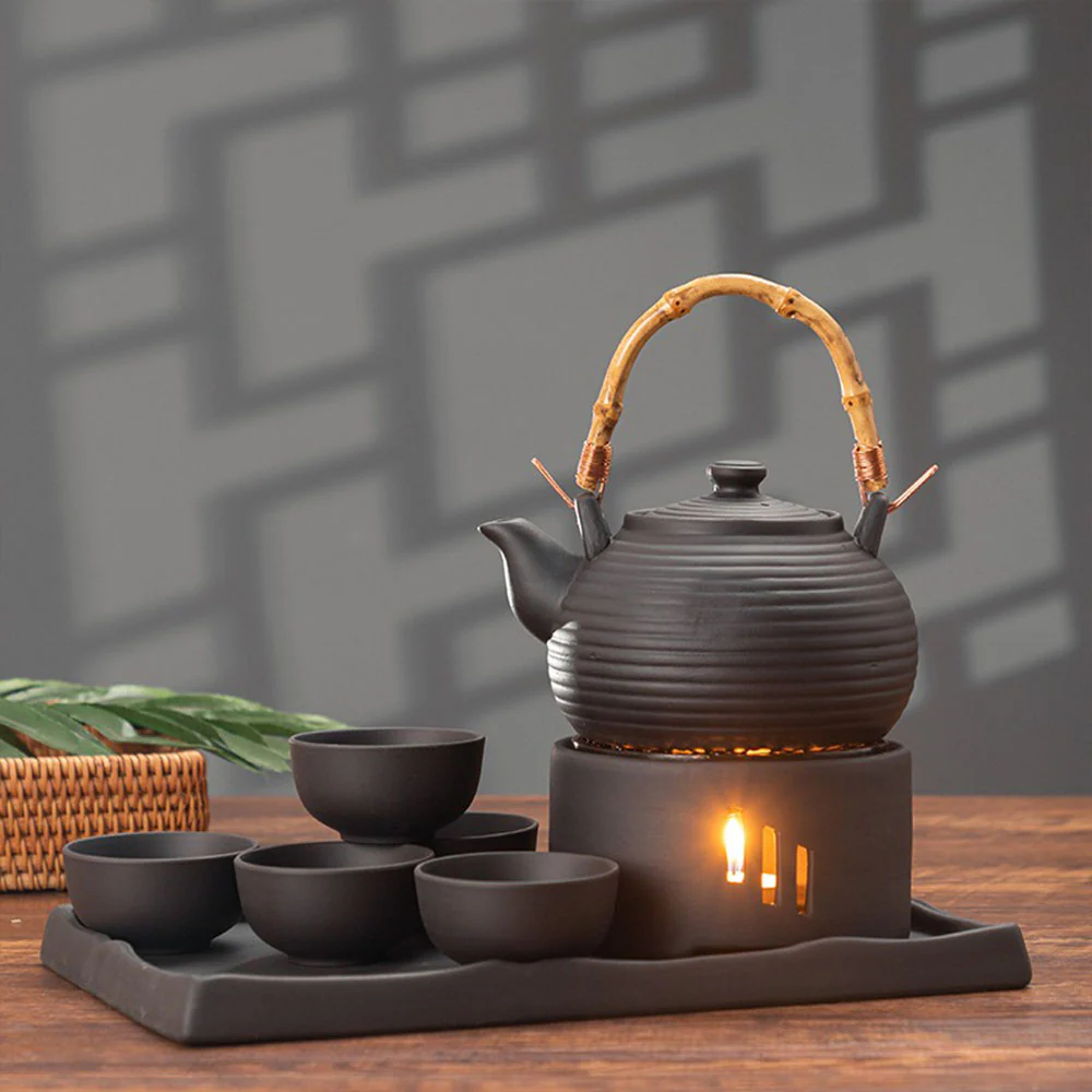 Japanese Clay Tea Set With Warmer And Tray - Image 4