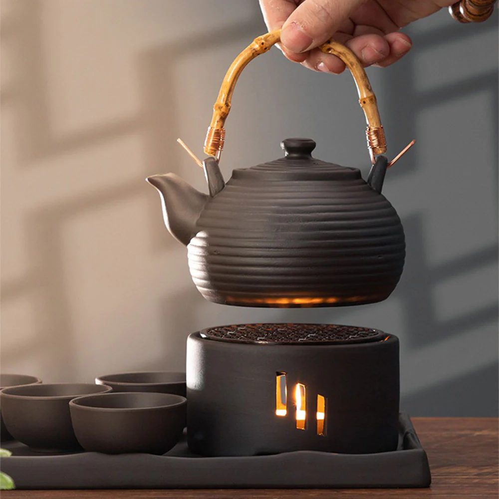Japanese Clay Tea Set With Warmer And Tray - Image 5