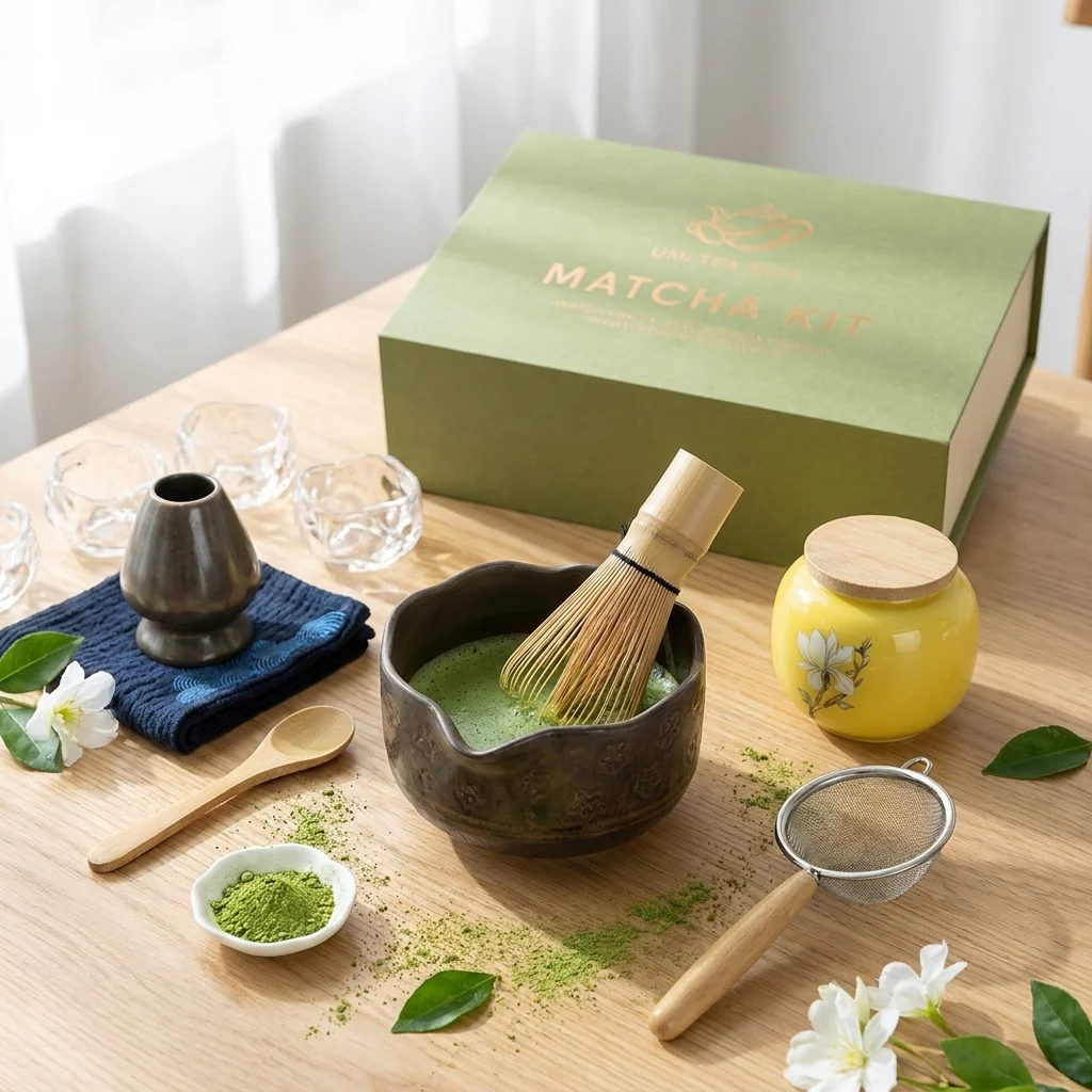Japanese Coarse Pottery Flower Matcha Tea Set - Image 2