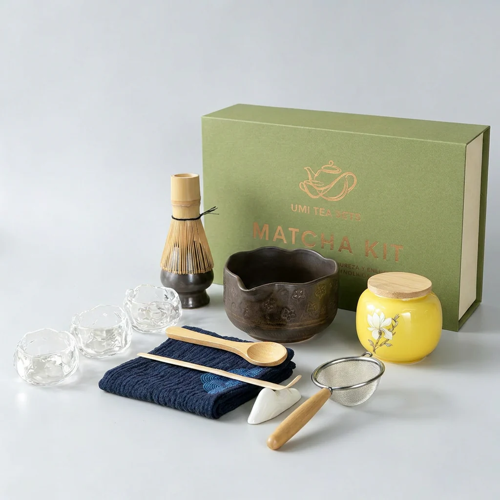Japanese Coarse Pottery Flower Matcha Tea Set - Image 3