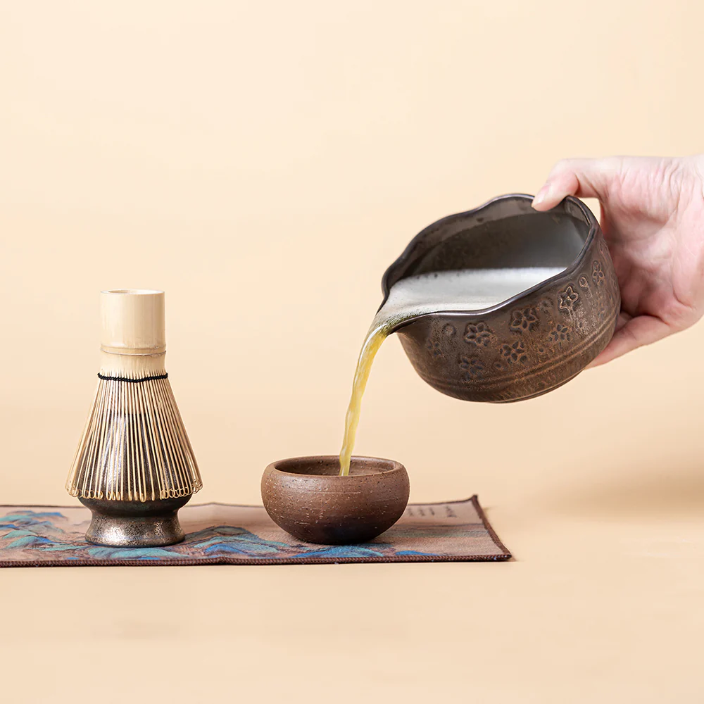 Japanese Coarse Pottery Flower Matcha Tea Set - Image 6