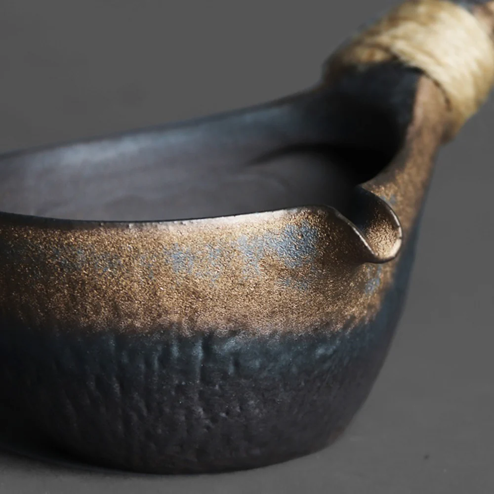 Japanese Coarse Pottery Side Handle Fair Cup - Image 3