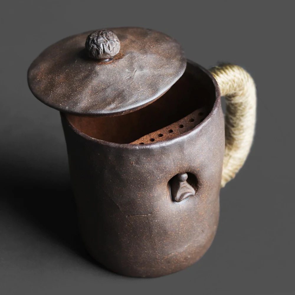 Japanese Coarse Pottery Zen Cup With Lid - Image 3