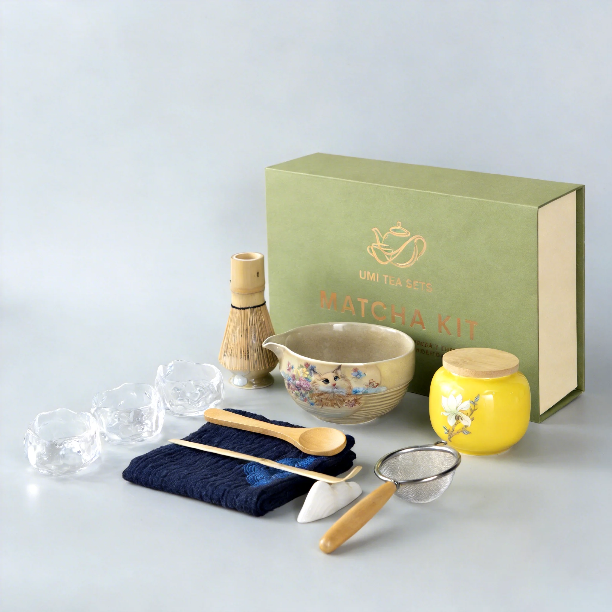 Japanese Cute Cat Ceramic Matcha Tea Set - Image 2