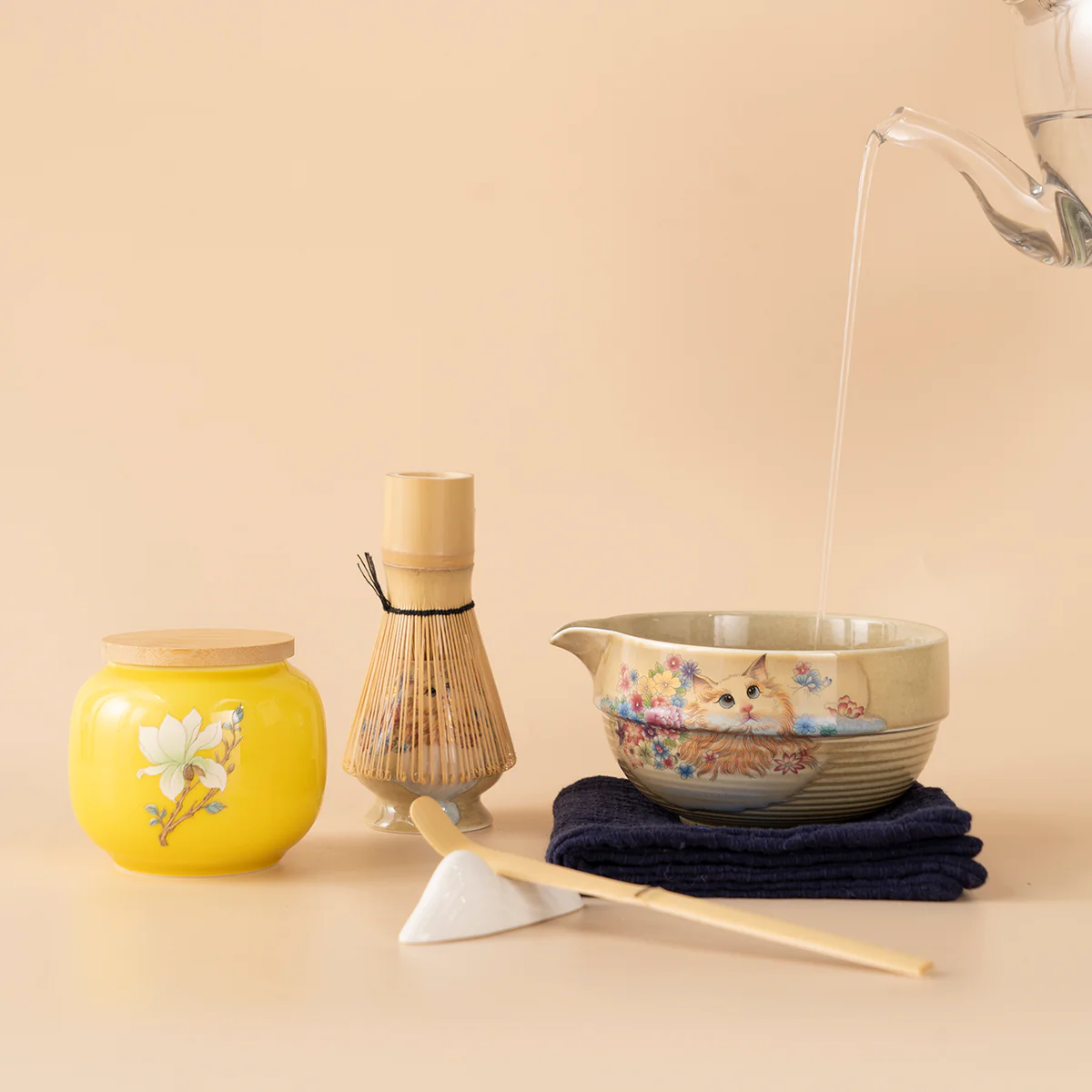 Japanese Cute Cat Ceramic Matcha Tea Set - Image 3