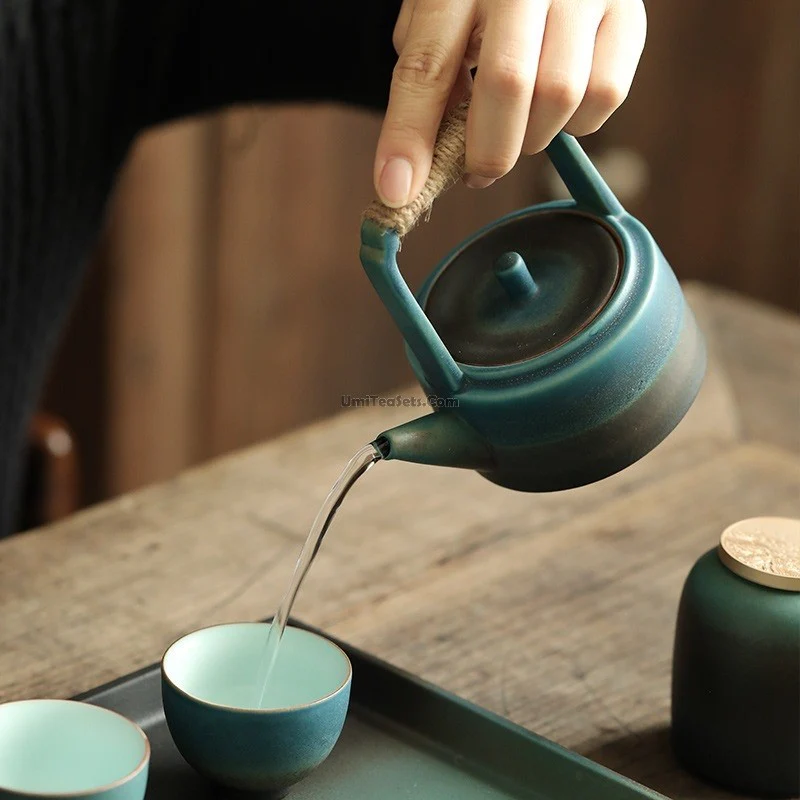 Japanese Cyan Ceramic Tea Set - Image 3