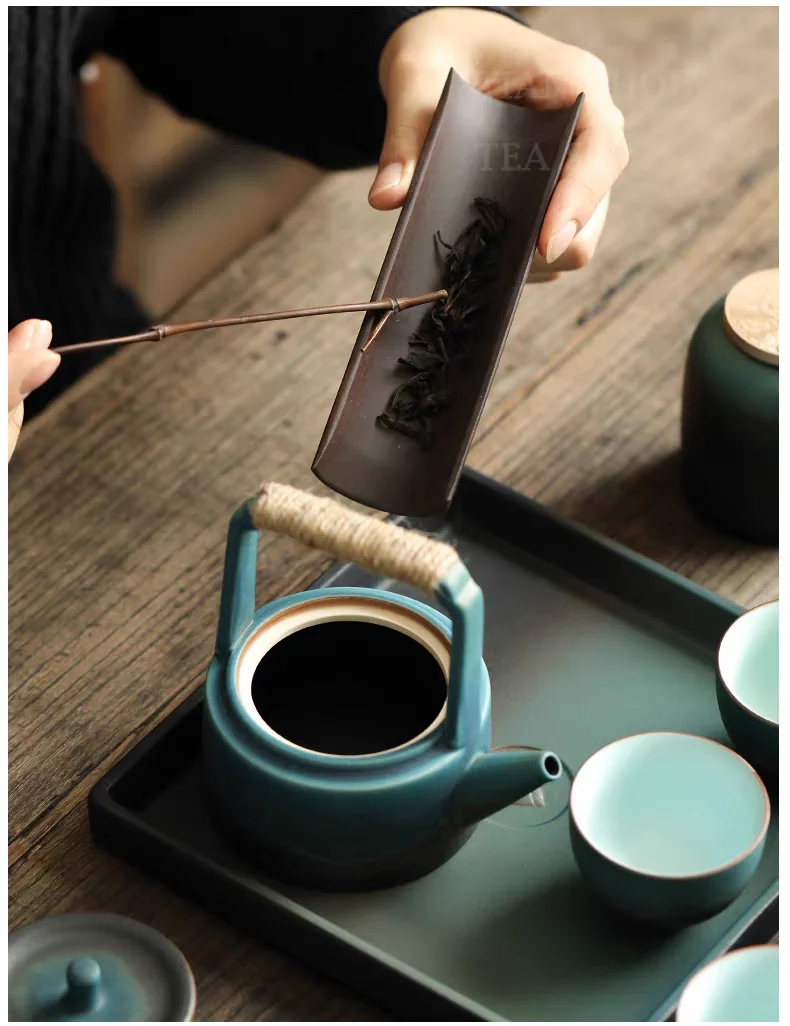 Japanese Cyan Ceramic Tea Set - Image 4