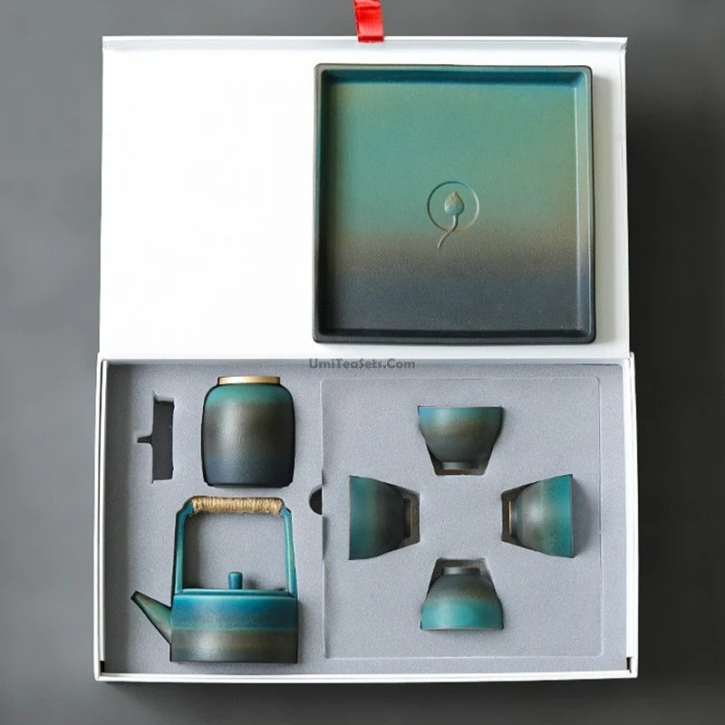 Japanese Cyan Ceramic Tea Set - Image 6