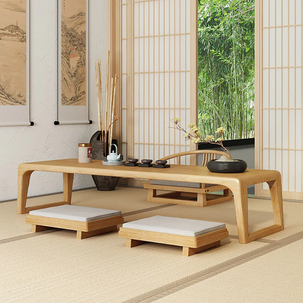 Japanese Elm Wood Tatami Tea Table Set - Image 3