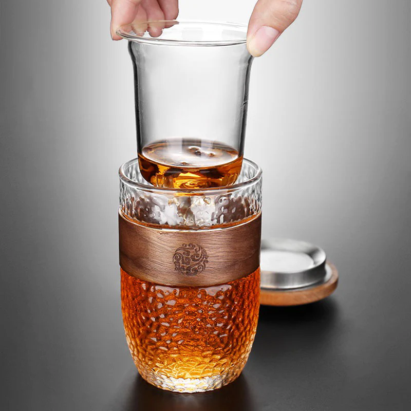 Japanese Glass Tea Cup With Wooden Lid - Image 3