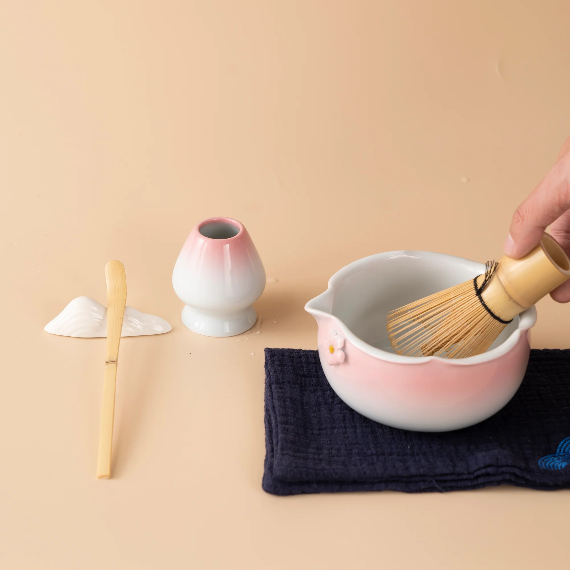 Japanese Coarse Pottery Flower Matcha Tea Set - Image 5