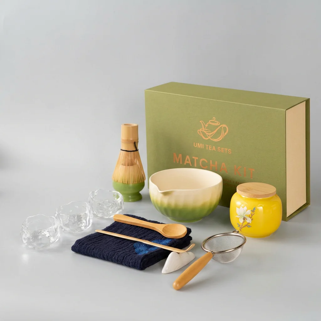 Japanese Gradient Green Ceramic Matcha Tea Set - Image 2