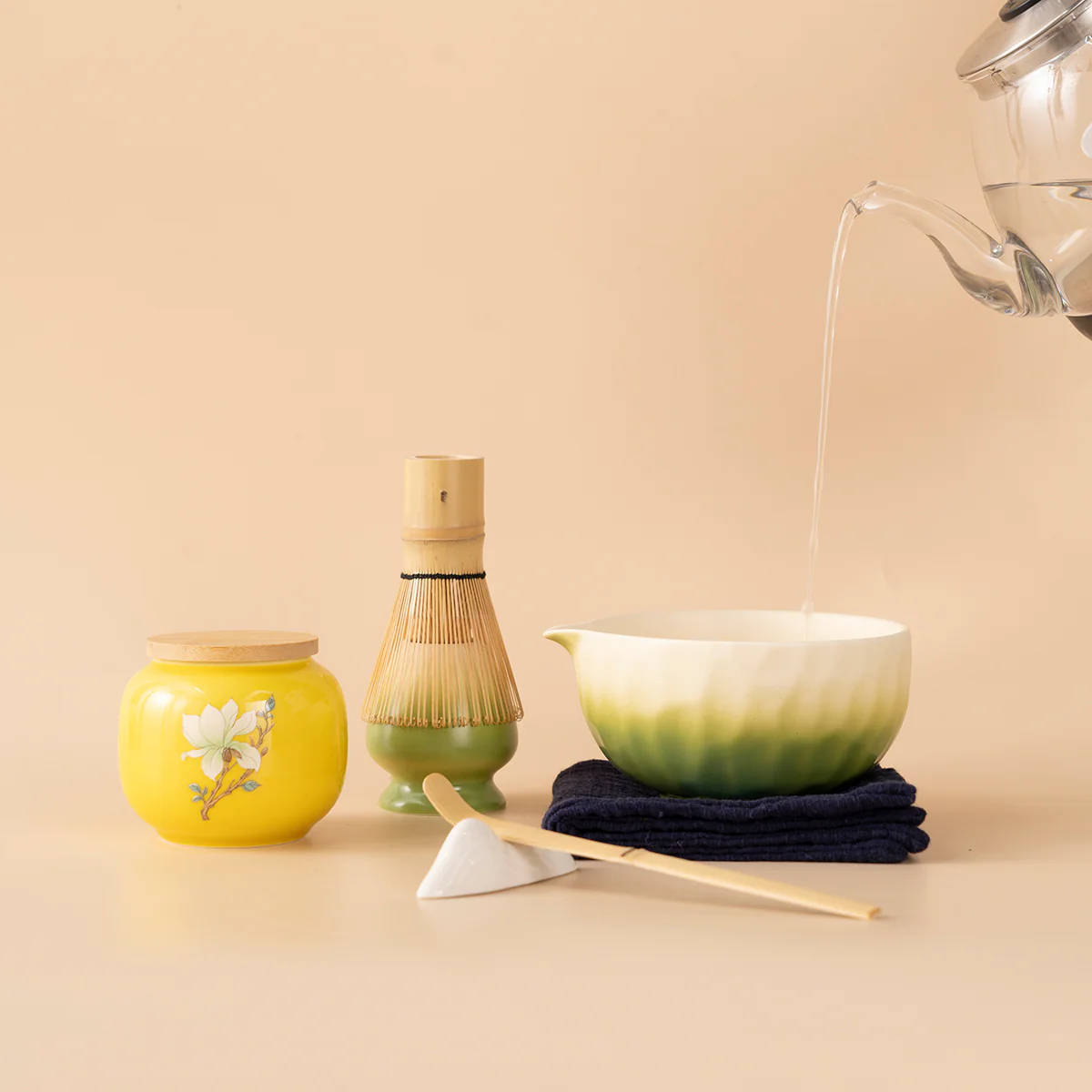 Japanese Gradient Green Ceramic Matcha Tea Set - Image 4