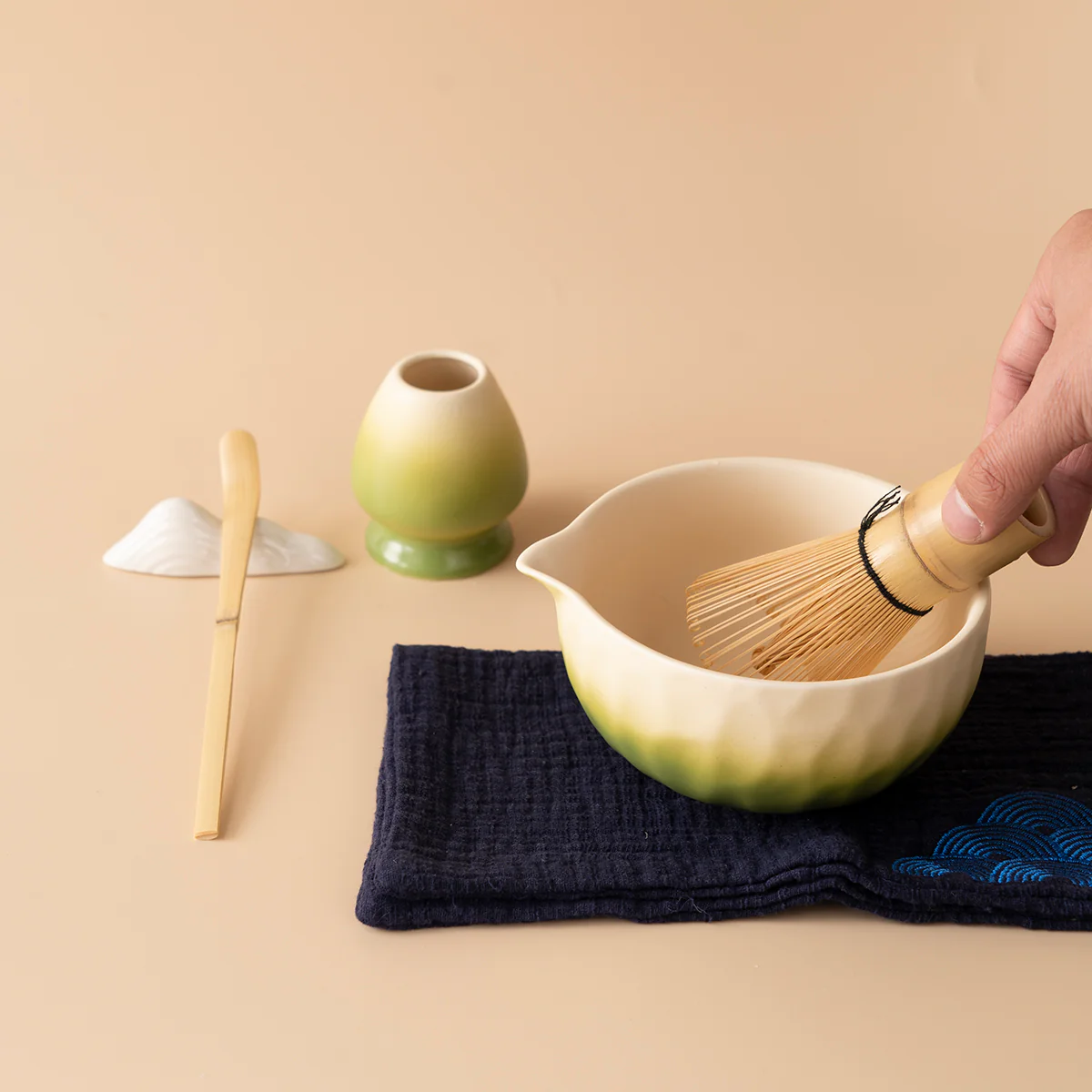 Japanese Gradient Green Ceramic Matcha Tea Set - Image 5
