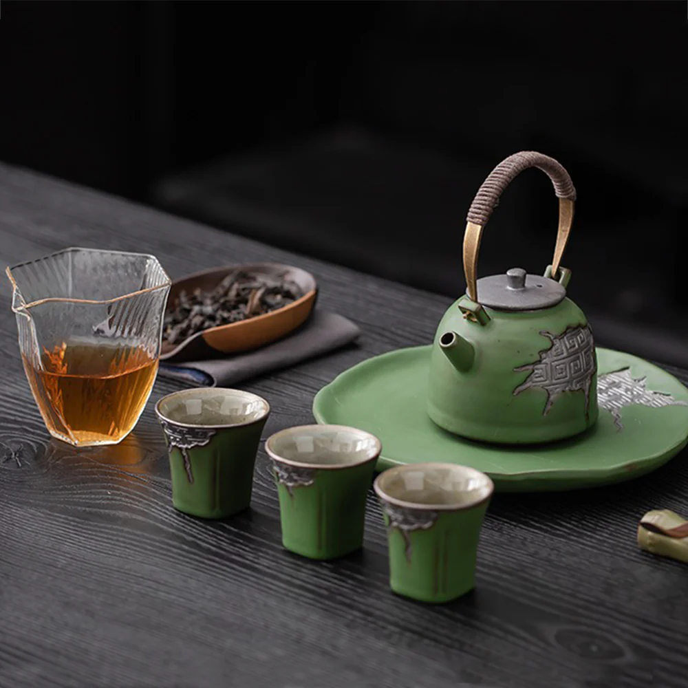 Japanese Green Pottery Tea Set - Image 2