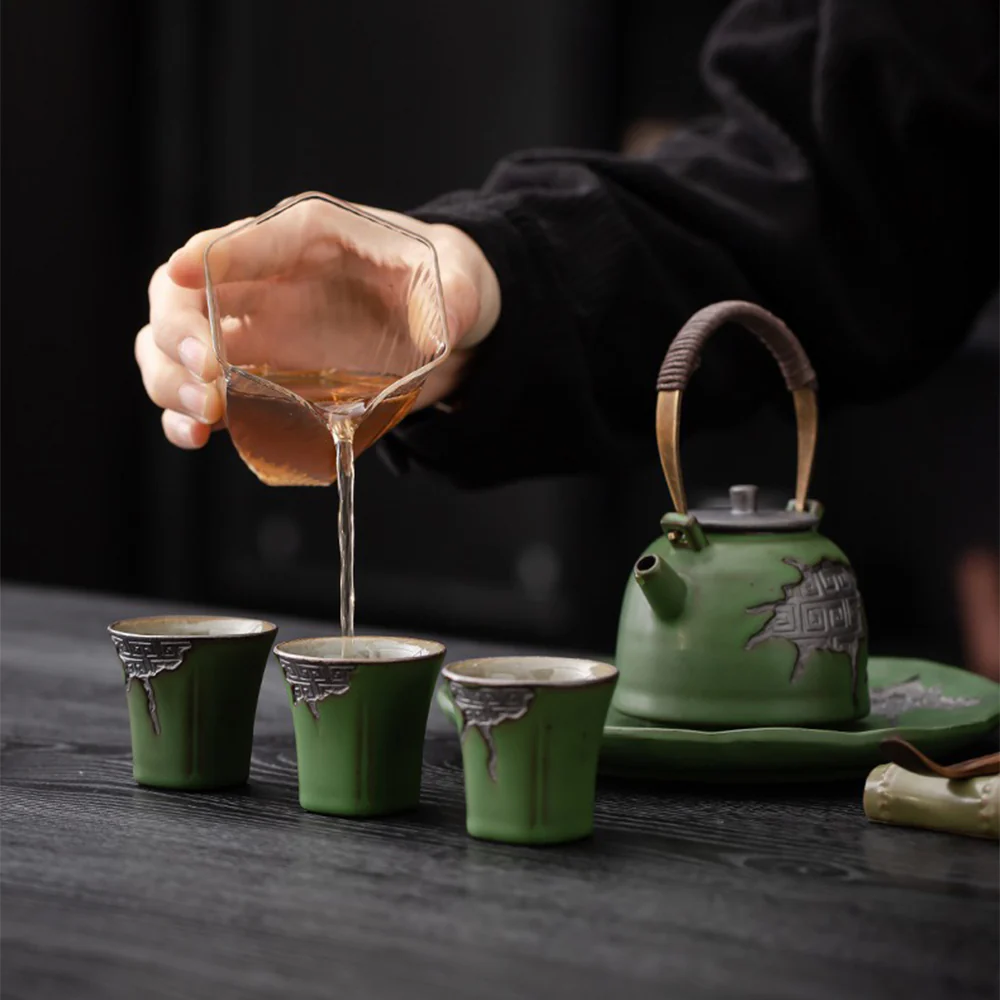 Japanese Green Pottery Tea Set - Image 3