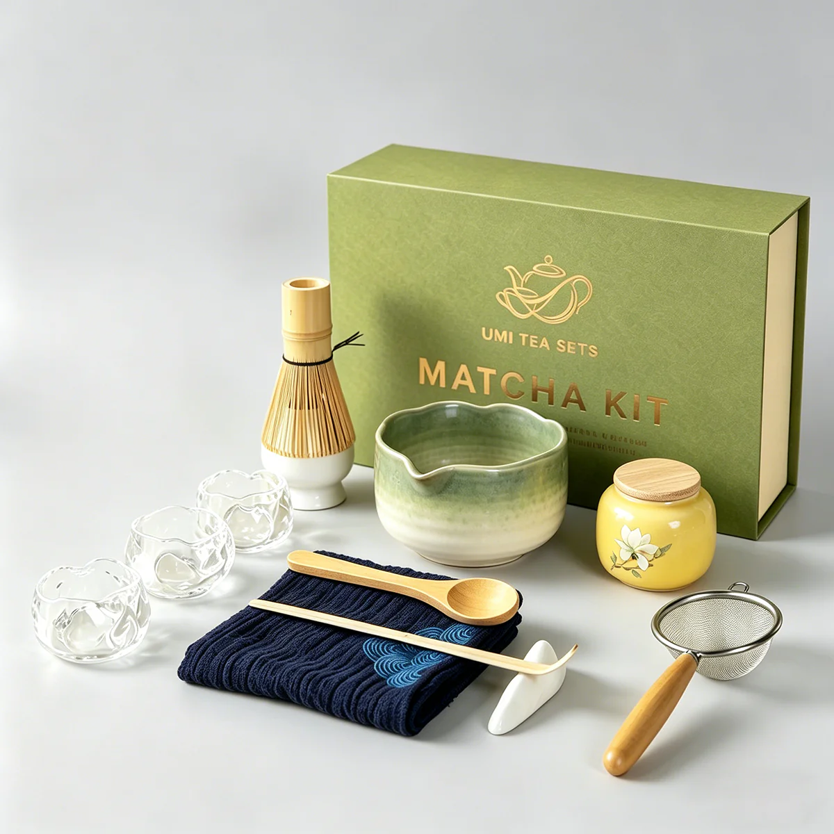 Japanese Kiln Changed Green Matcha Tea Set - Image 3