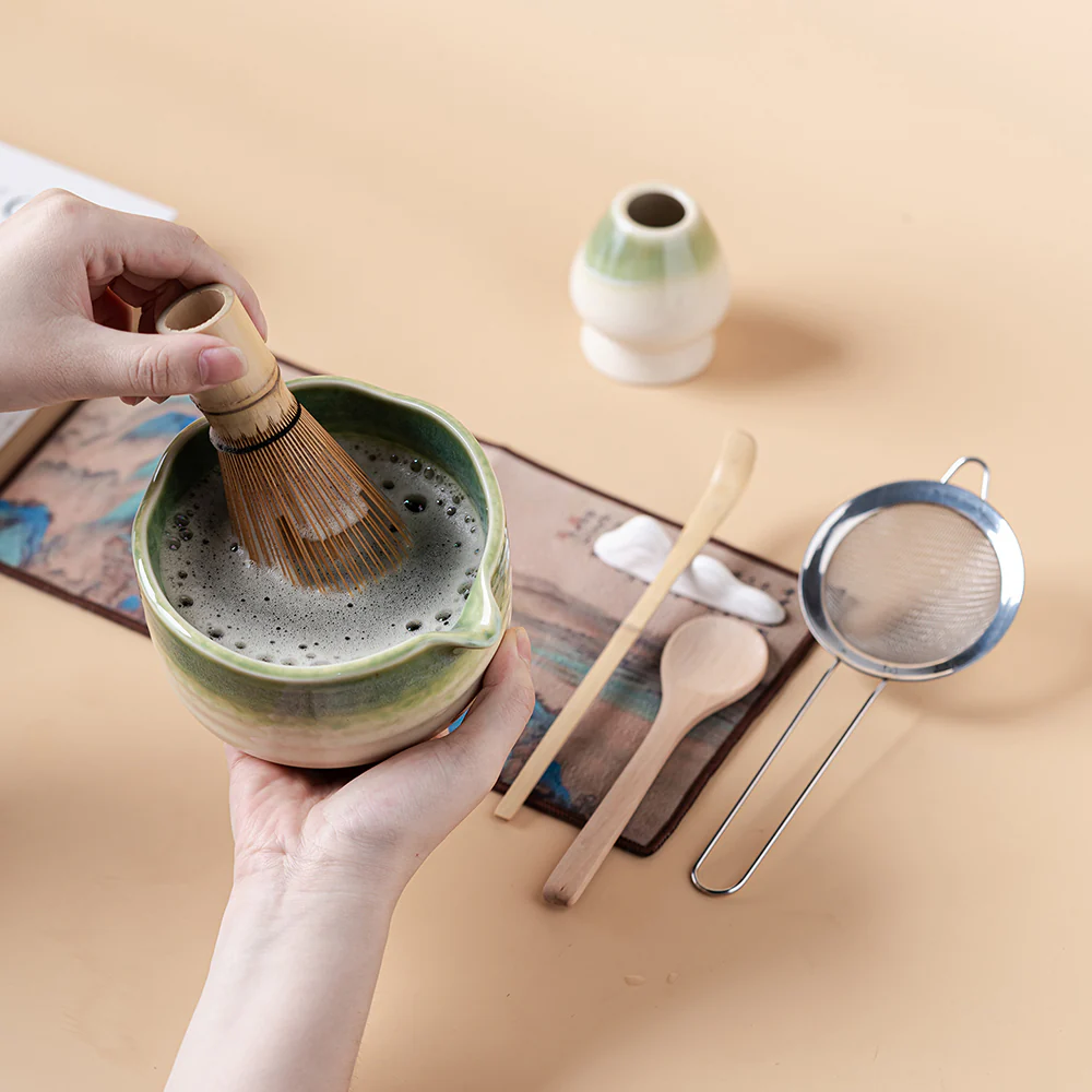 Japanese Kiln Changed Green Matcha Tea Set - Image 6