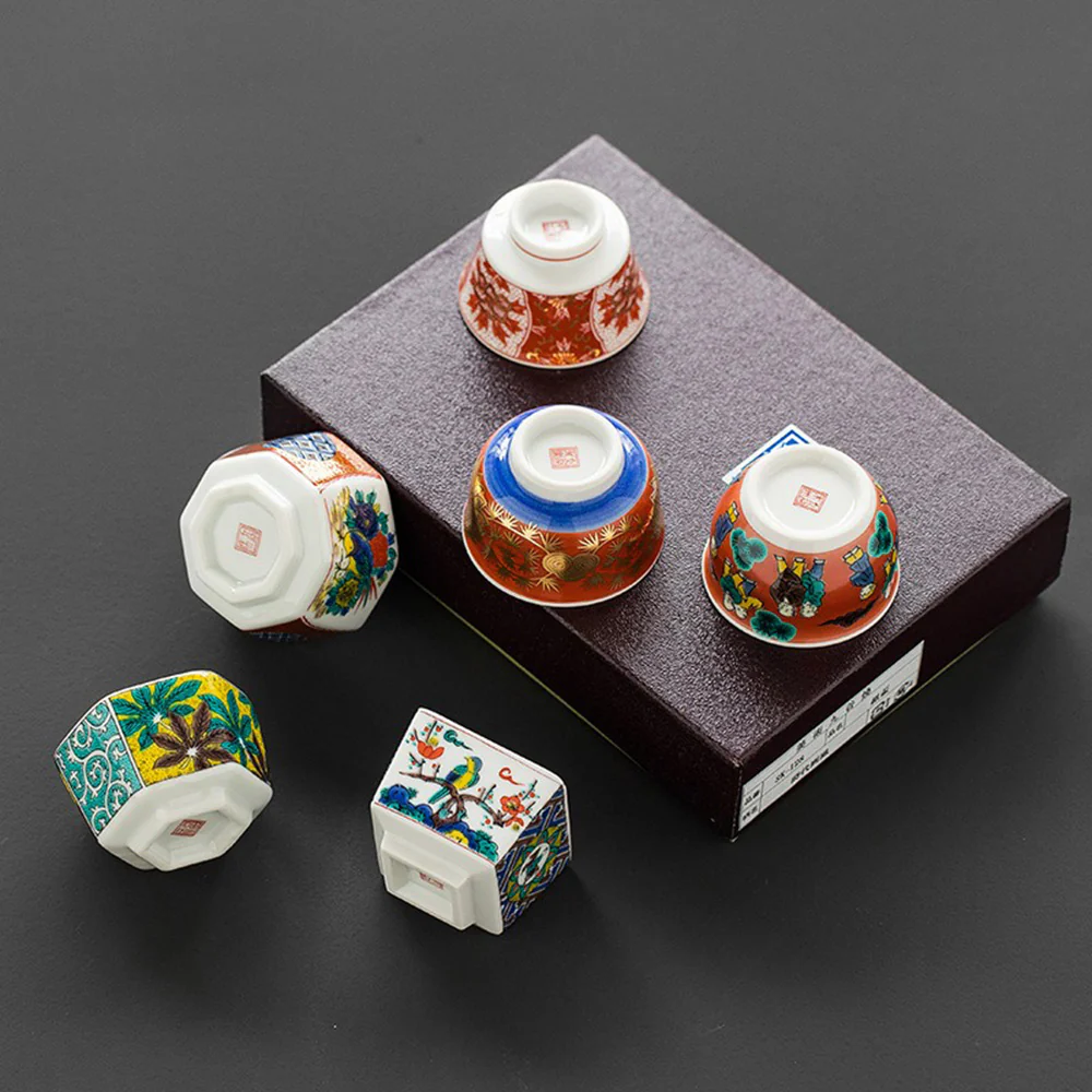 Japanese Kutani-yaki Ceramic Tea Cup Set of Six - Image 2